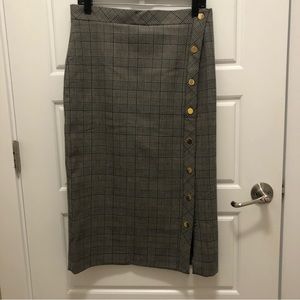 NWT ZARA Plaid Pencil Skirt with Buttons